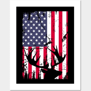 Hunting Hunters Deer USA US American Flag Posters and Art